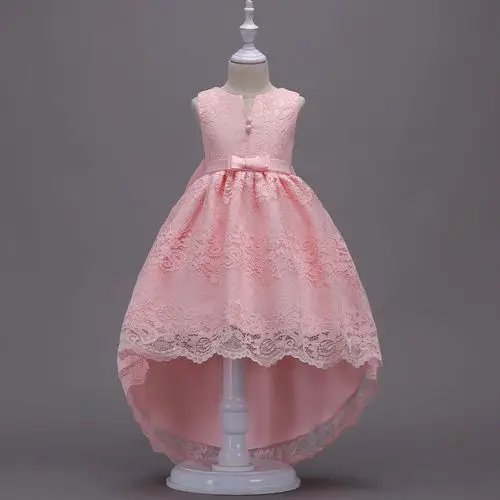 Кружевные платья для девочек до колена г. Белые Платья с цветочным узором для Девочек Пышные Платья платья для первого причастия вечернее платье - Цвет: Розовый