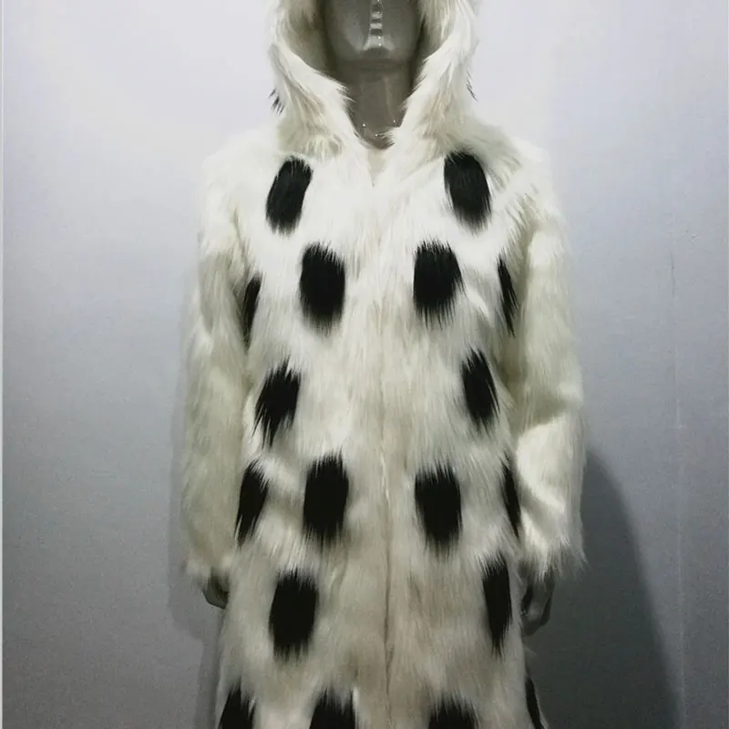 Новое зимнее модное мужское пальто из лисьего меха, приталенная кожаная куртка из искусственного меха, повседневное длинное пальто с капюшоном, большие размеры S~ 4XL