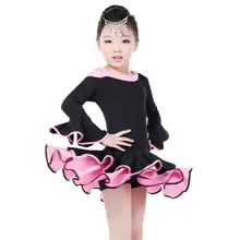 Синий и черный цвет Новинка Половина рукава латиноамериканское платье для девушек 100-165 см платье латина костюмы для самбы одежда для сальсы для детей возраста От 4 до 17 лет