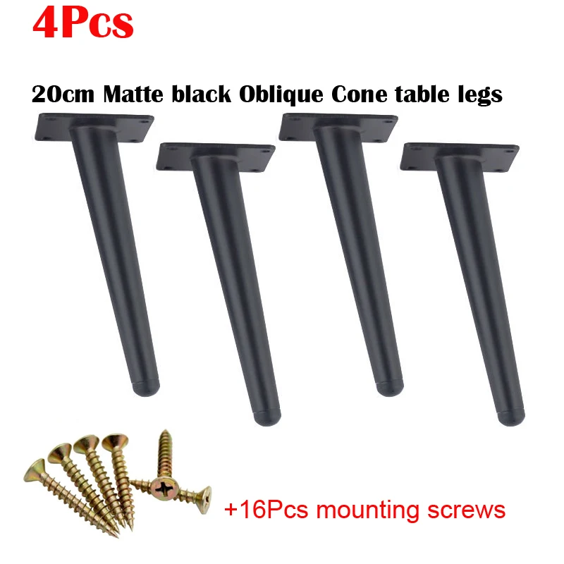 

4Pcs Black Furniture table legs 200mm Inclined Sofa Cupboard Cabinet Furniture Leg Feet Coffee tea bar Stool chair Cone leg