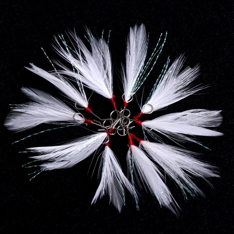 

10Pcs Feather Fishing Lures Hooks Treble Minnow Crankbaits Tackle Freshwater New