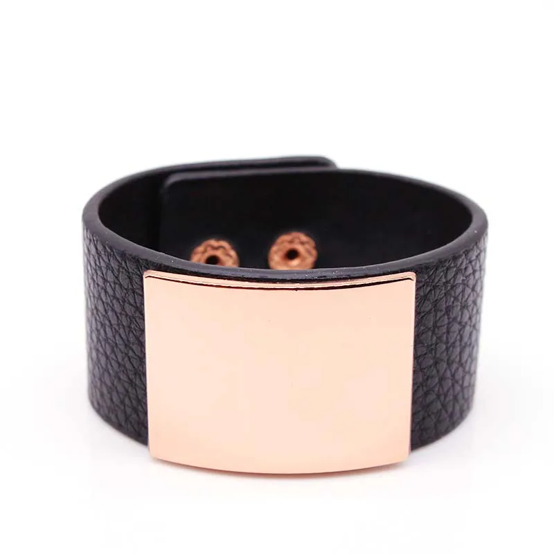 

D&D New Hand Fashion PU Leather Bracelet Simple All Match MS The Light Panel Wide Women Wrap Bracelet Wristband