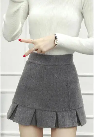 Осенняя шерстяная винтажная юбка женская с высокой талией коричневая серая клетчатая пуговица юбка двубортная Женская мини-юбка