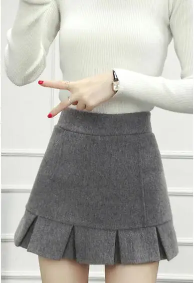 Autumn Wool Vintage Skirt Women High Waist Brown Gray Plaid Button Double Breasted Ladies Mini Petticoat | Женская одежда