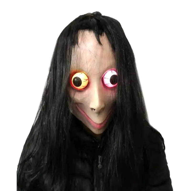 

Halloween Hot Scary Momo Hacking Game Latex Mask Full Head Momo Mask With Wigs