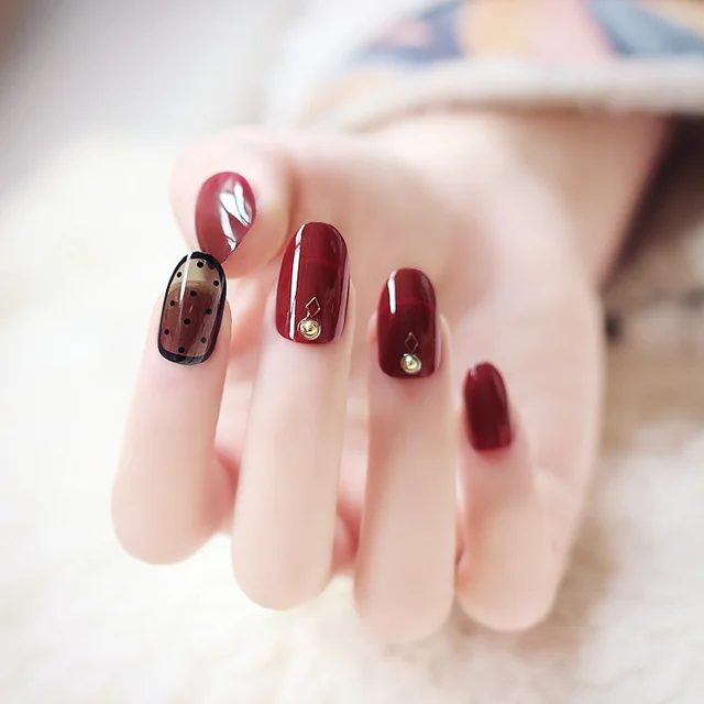 24pcs False Nails Full Y Black And Red Acrylic Dots Design 24pcs False Nails Full Y Black And Red Acrylic Dots Design French Nail Tips For