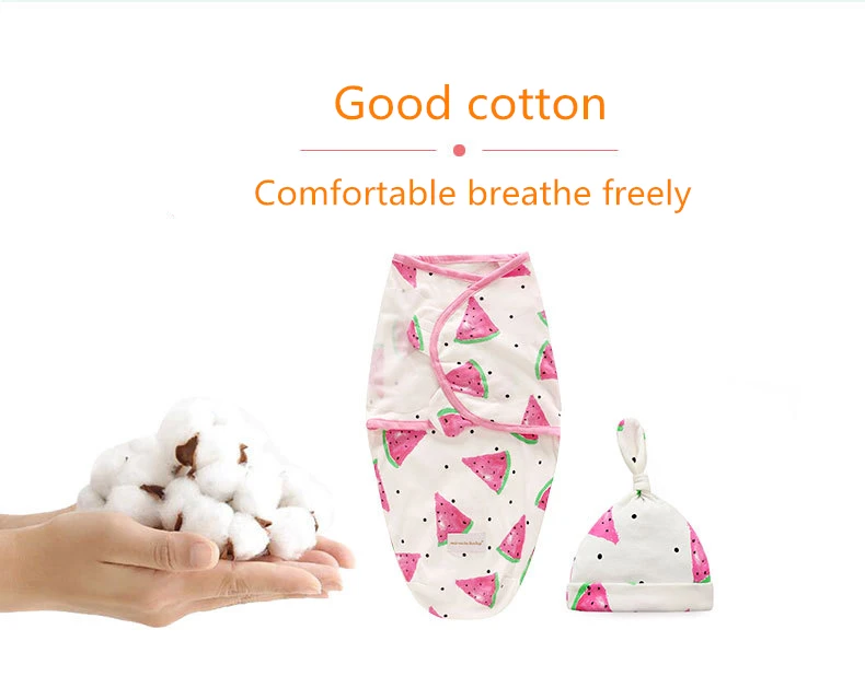 2 Pieces Set Newborn Swaddle Wrap+Hat Cotton Baby Receiving Blanket Bedding Cartoon Cute Infant Sleeping Bag For 0-6 Months