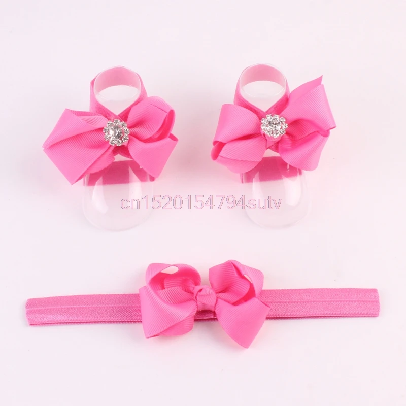 

Baby Barefoot Sandals Shoes Headband Crystal Flower Foot Band #H055#