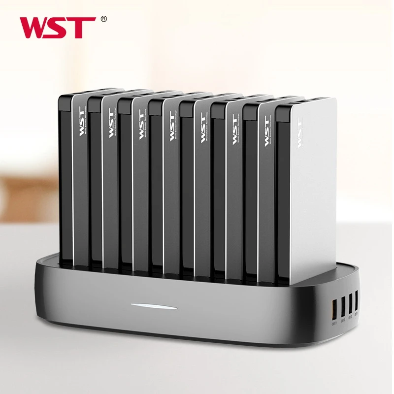 WST Power Bank Station 8PCS 8000mAh Multiple Power Bank with Built in Charging Cables Type C for Family Public Business powerbanks