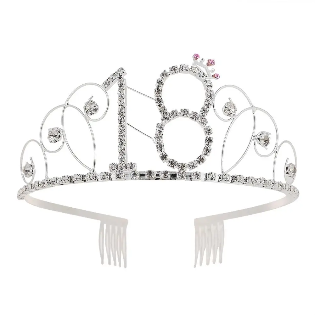 

Number 18 Headband Comb Pin Wedding Party Bridal Bling Rhinestone Tiara Crown