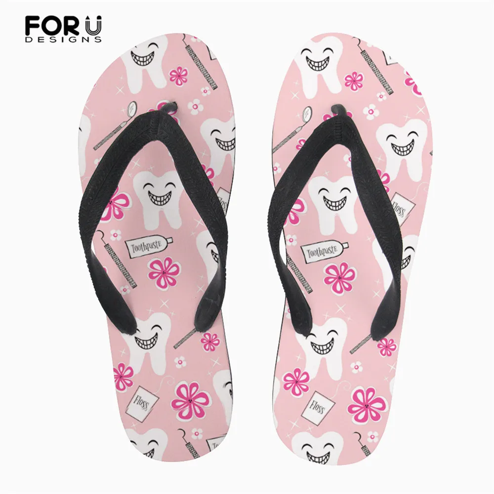 

FORUDESIGNS Sandals Women Beach Water Summer Shoes Cute Pink Dentist/Teeth Printed Women's Home Flip Flops Soft Light Slippers