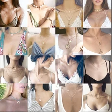 HOMOD Bohemian Multi-layer Star Moon Necklace Women 26 Style Vintage Necklace Fashion Layered Crescent Map Coins Shell Jewelry HOMOD Bohemian Multi-layer Star Moon Necklace Women 26 Style Vintage Necklace Fashion Layered Crescent Map Coins Shell Jewelry