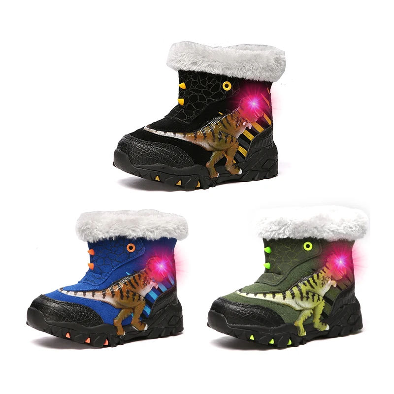  Dinoskulls Winter Snow Boots Boys Fleece Light Up Kids Shoes LED 3D Dinosaur Sport Children Boots 2 - 33048854272