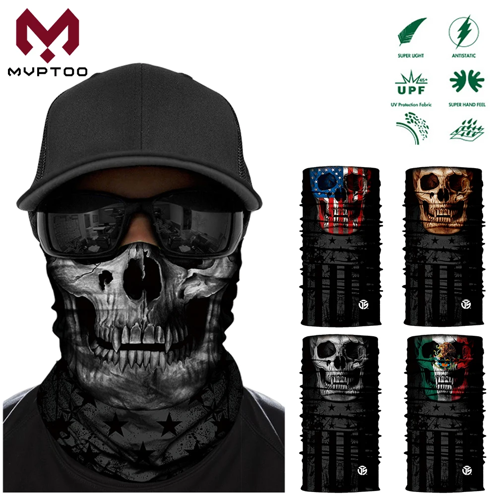 

3D Skull Ghost Bandanas Head Shield Motorcycle Skeleton Neck Gaiter Tube Scarf Motorbike Moto Biker Face Mask Headband Men Women