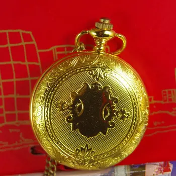 

2017 mens New hand wind mechanical golden chain steampunk style Pocket Watch 1pcs/lot vintage Antique gold wp035