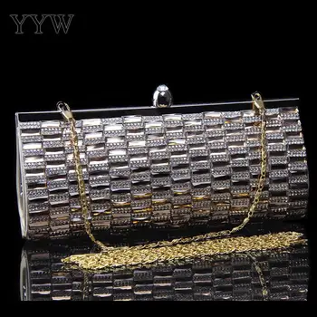 

Elegant Gold Satin Crystal Clutch Bag With Gold Chain For Women Rhinestone Evening Party Bags Clutches Purse 2019 Handbag YYW