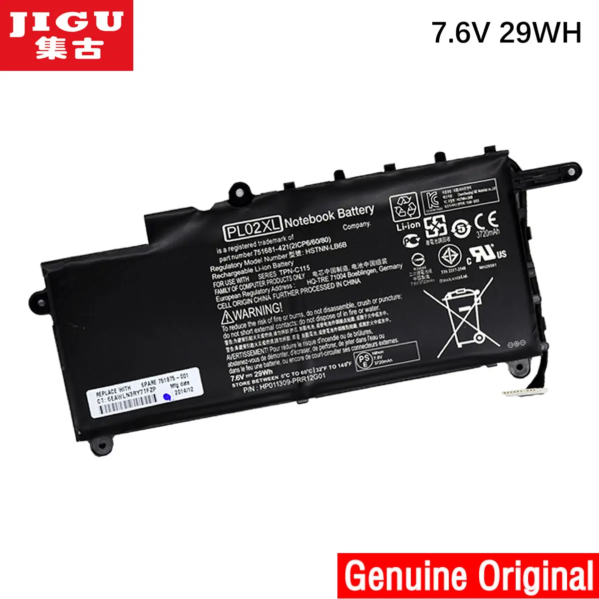 JIGU 751875 001 HSTNN LB6B PL02XL Оригинальный аккумулятор для ноутбука HP павильона 11 X360 Серии