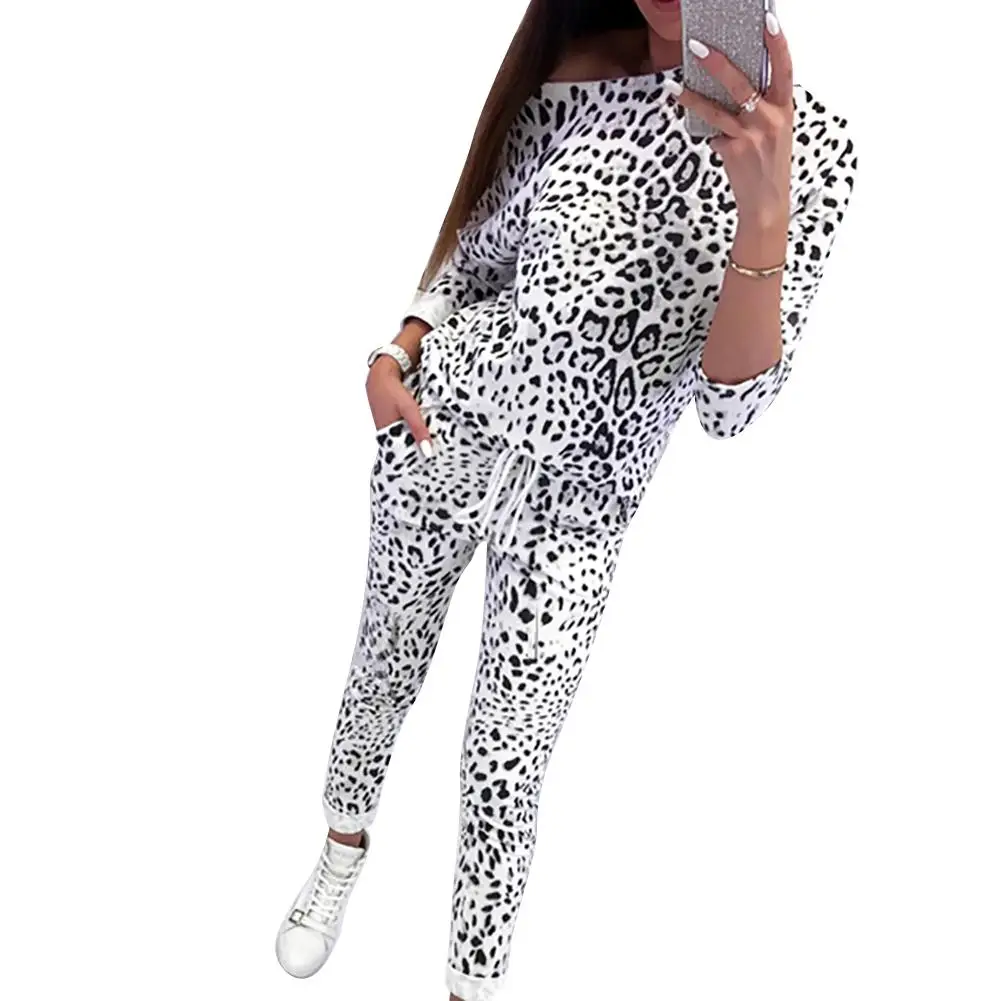 Женский спортивный костюм на одно плечо с камуфляжным леопардовым принтом, комплект одежды для отдыха 2