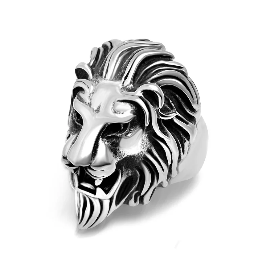 Stainless steel lion head retro ring neo-goth style jewelry personality men and women ring