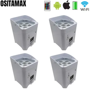 

4PCS/LOT LED Stage Light 6X18W WIFI Par Uplighting Batery Powered RGBWA UV 6IN1 Par 64 Can Wash Light Aluminum Wireless Par