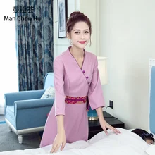 Медицинская Униформа косметолога Одежда Платье Лето Тонкий салон красоты комбинезоны с коротким рукавом Одежда для спа