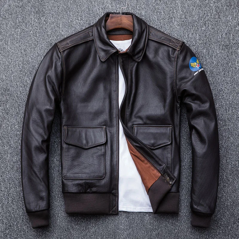 Мужская кожаная куртка в стиле ВВС MAPLESTEED коричневая пилот милитари модель 4XL M154