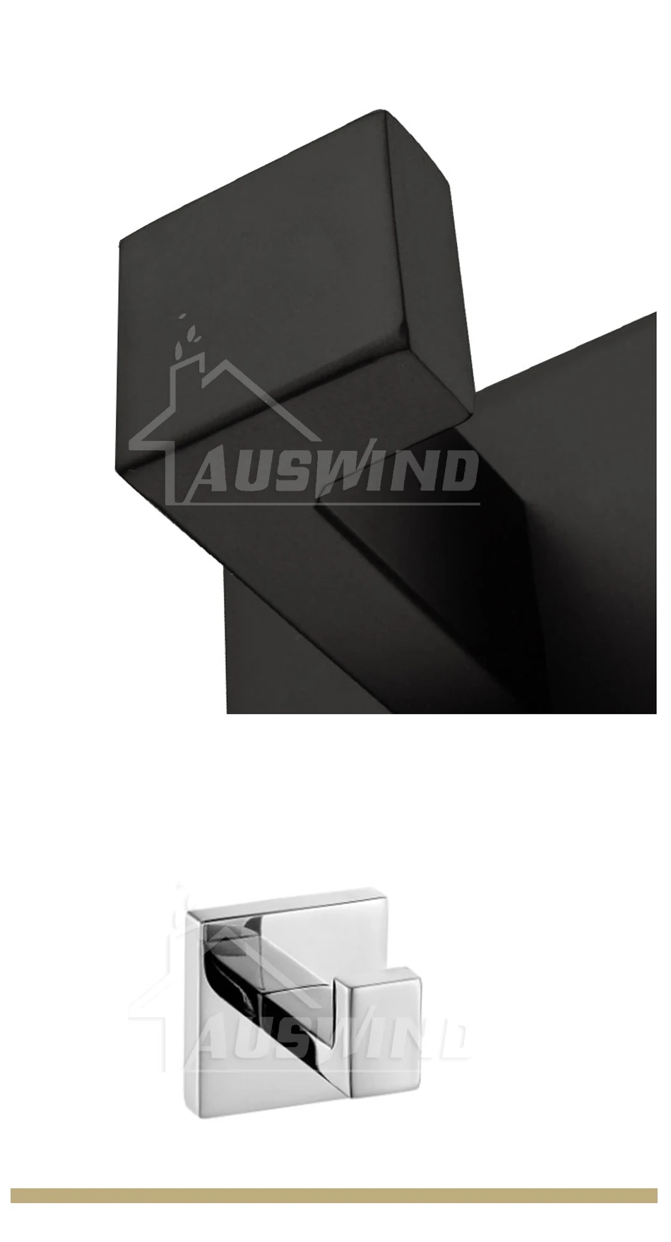 AUSWIND, нержавеющая сталь, черная живопись, крючок для полотенец, настенный, вешалка для пальто, квадратная база, аксессуары для ванной комнаты, набор, современный, винтажный