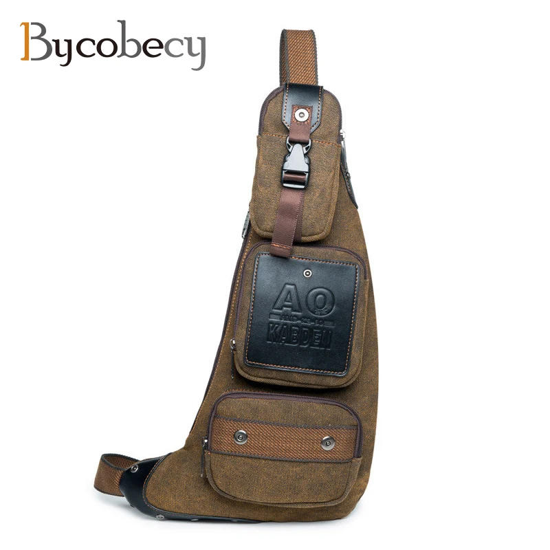 

BYCOBECY Men Vintage Crossbody Bags Messenger Chest Bag Pack Casual Bag Short Trip Waterproof Canvas Single Shoulder Strap Pack