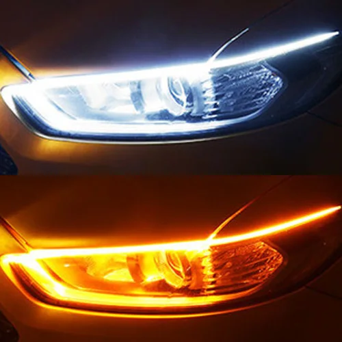 Audbic 30 см 45 см 60 см Универсальная автомобильная DRL светодиодная лента Гибкая течёт сигнальные огни поворота Авто ангельские глазки дневные ходовые огни - Цвет: White-Yellow