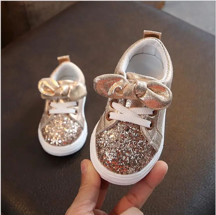 

Kids Girls Casual Sequin Shoes New Design Children Ribbon Bling Bowknot Spring Autumn Fashion Soft Breathable Sneakers For Girls