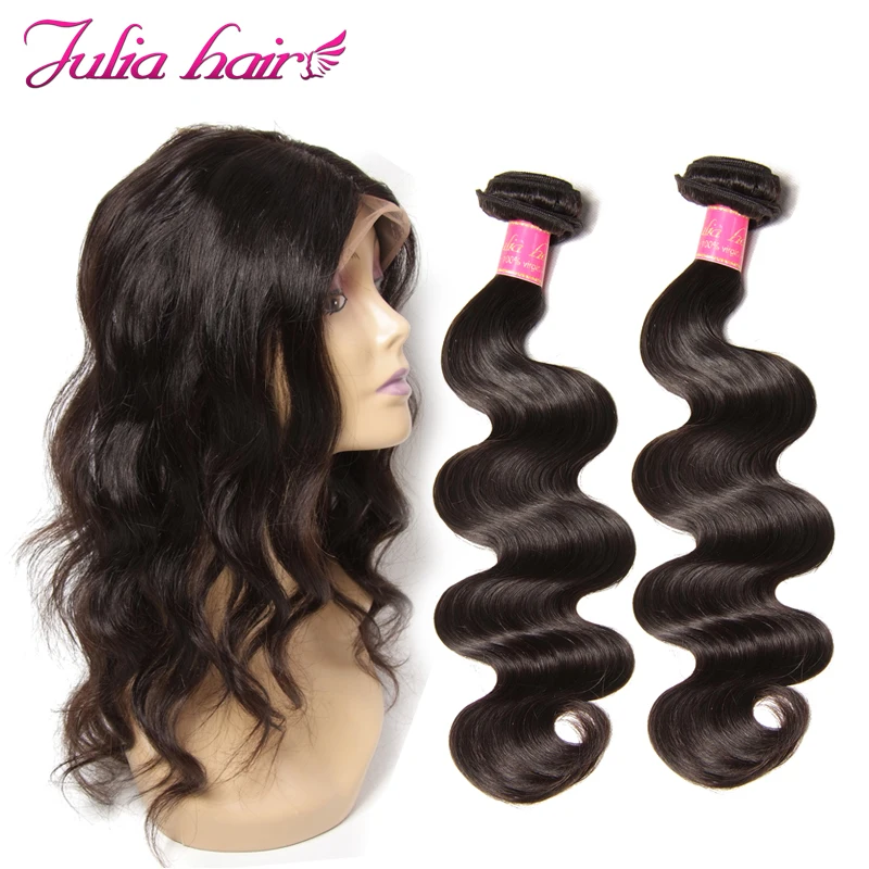 

Ali Julia Hair 2 Human Hair Bundles With 360 Lace Frontal Brazilian Body Wave Bundles With Closure Remy Hair Extensions