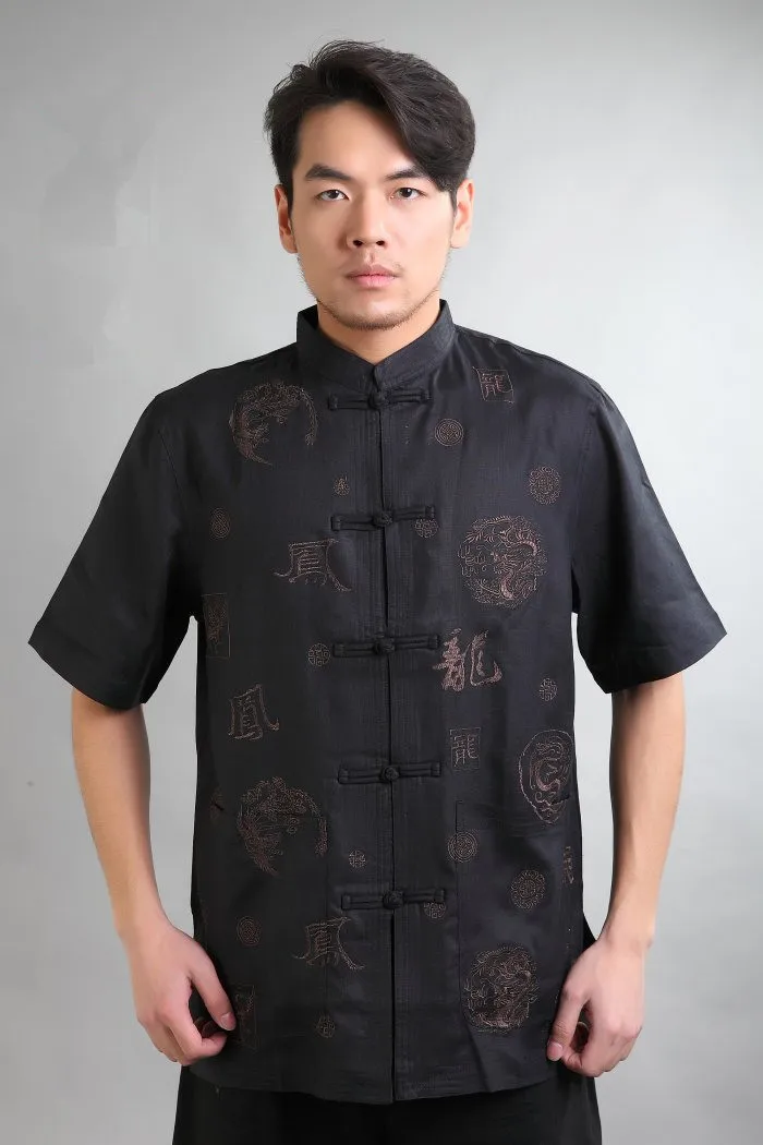 Черный традиционный китайский стиль мужская хлопковая льняная рубашка Кунг-фу топ одежда Размер S M L XL XXL Mny-01C