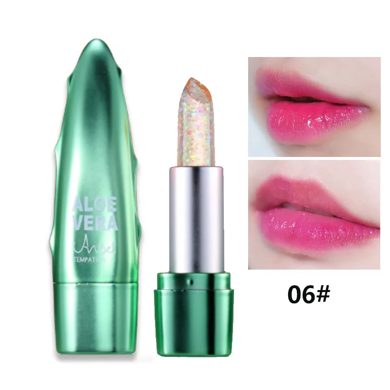Angel Aloe Vera lipstick with diamond glitter cream moisturizing long lasting temperature change color jelly lipstick HF089