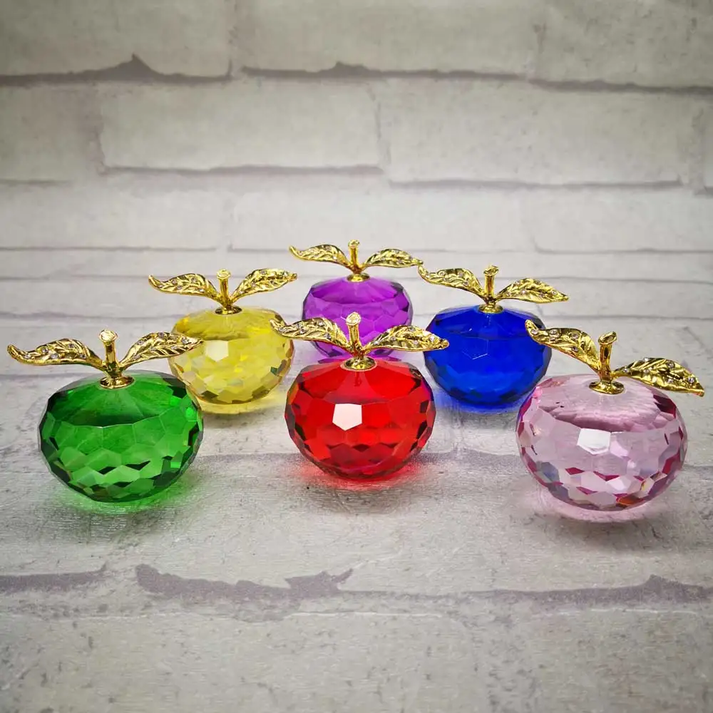 

30/40mm Colorful Crystal Apple Figurines Glass Fruit Paperweight Art & Collection Table Ornament Home Wedding Decor Xmas gifts