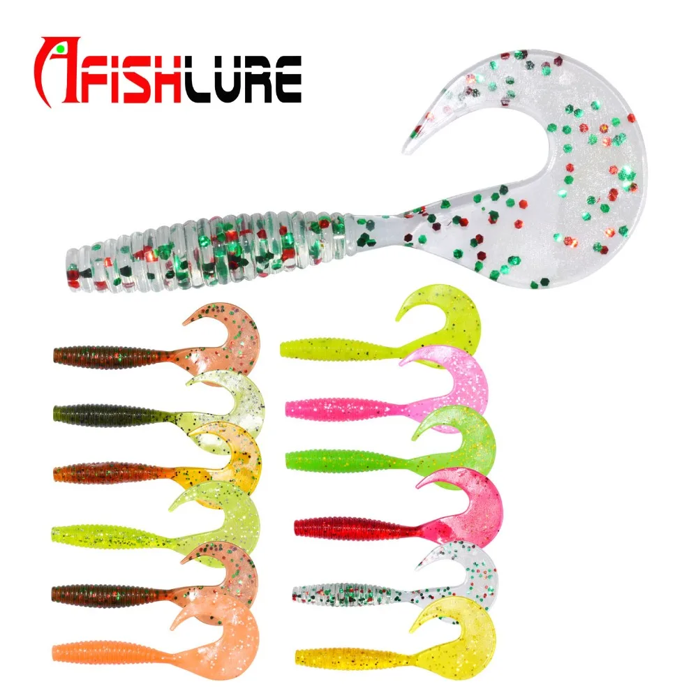 12 Color 10pcs Soft Lure 70mm Curly Tail Grub Artificial Panfish