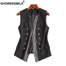SHOWERSMILE Vest Women Patchwork Black Suit Vests Office Slim Fit Waistcoat Spring V Neck Button British Style Sleeveless Jacket