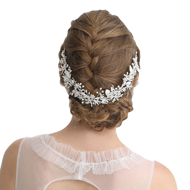 Silver Color Pearl Crystal Headband Vine Crystal Bridal Wedding Hair Accessories
