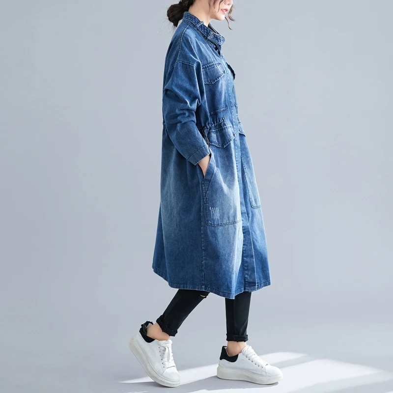 Джинсовое пальто больших размеров d Harajuku женские корейские осенние зимние длинные джинсы ветровка куртка большого размера Кардиган Верхняя одежда 5XL Новинка