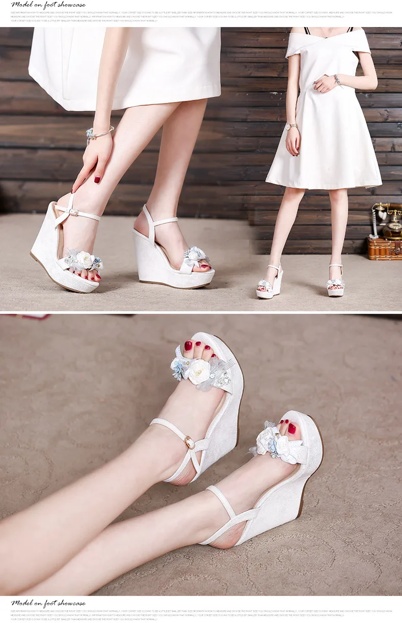 18_2019 Summer New Elegant Fashion High Heel Wedges Sandals Small Size Female Pink White Peep Toe Wedding Shoes