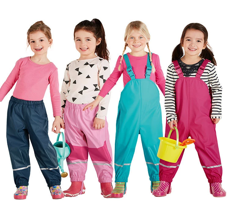 

2018 kids pants girls pink rose children PU Fleeces raincoats poncho waterproof windproof breathable outdoor punch pants