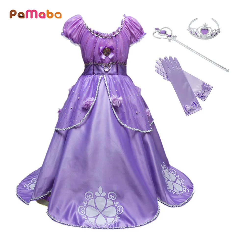 

PaMaBa Elegant Children Girls Sofia Clothes Dress Kids Pageant Party Sofia Gowns Cute Children Halloween Princess Cosplay Outfit
