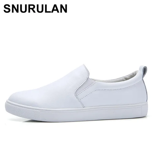 SNURULANWomen 스플릿 암소 가죽 플랫폼 로퍼, 편안한 통기성 플랫 워킹화, 화이트 블랙 E092 2