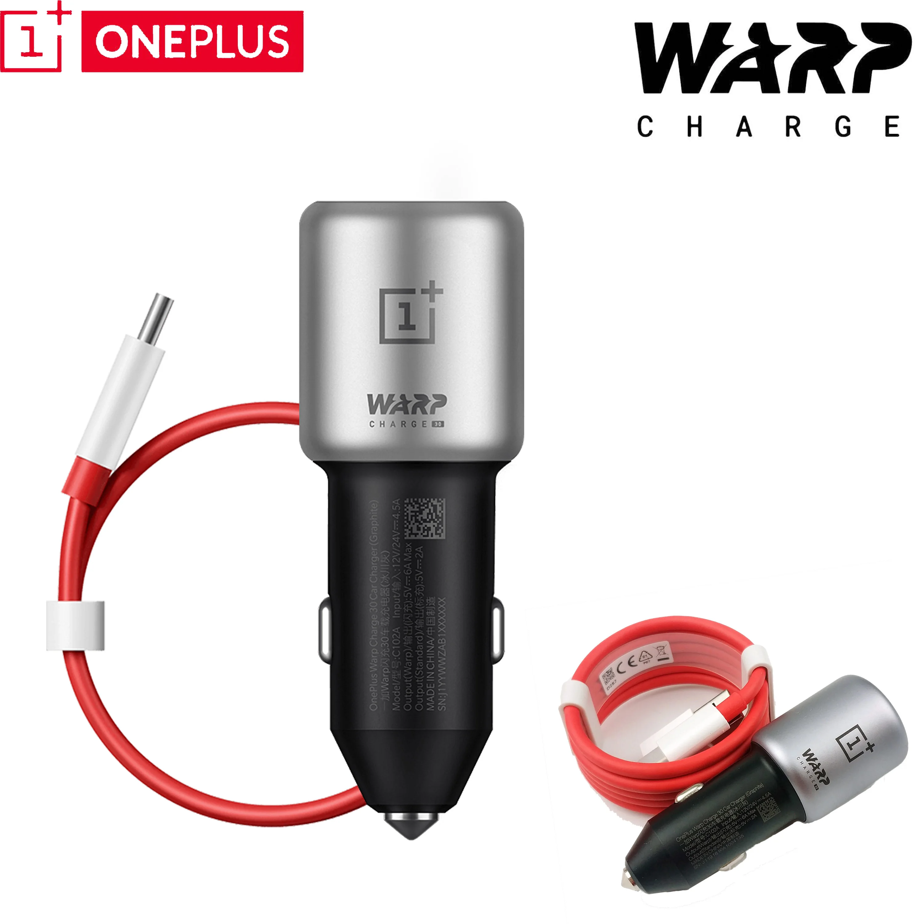 

Oneplus warp dash charge 30 car charger original One plus 7 pro 40w fast 6A C102A quick car charger for oneplus 7 7Pro 6T 6 5T 5