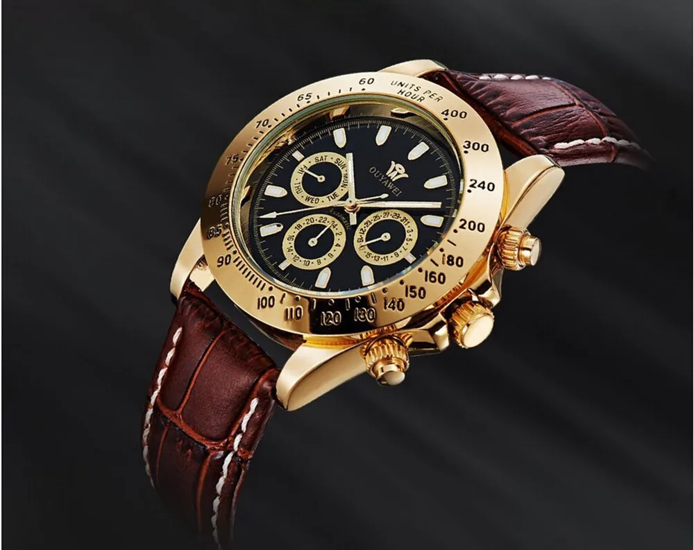 OUYAWEI автоматические мужские часы Montre Homme с кожаным ремешком водонепроницаемые роскошные стильные мужские черные наручные часы Reloj Masculino - Цвет: Black