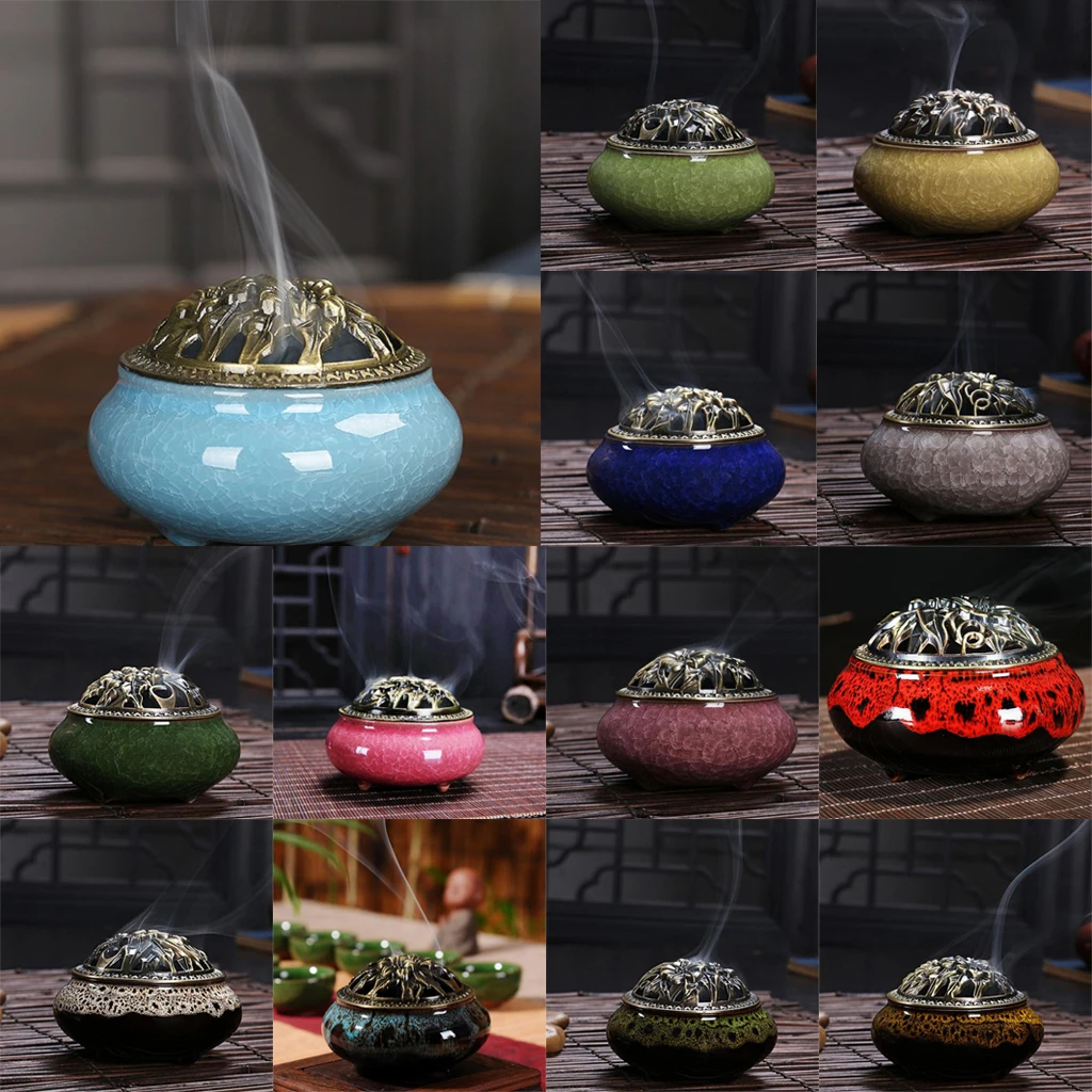 Ceramic Incense Burner Holder Joss Stick Cones Spiral Sandalwood Censer Office Home Living Room Decor Crafts