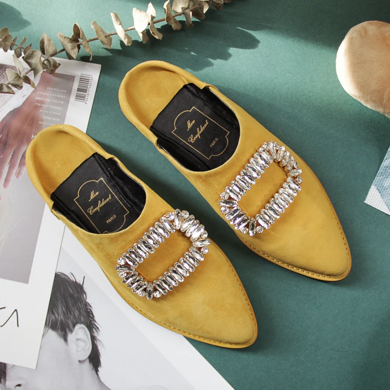 

Pointed water drill square buckle baotou half drag flat bottom single shoe lazy one pedal