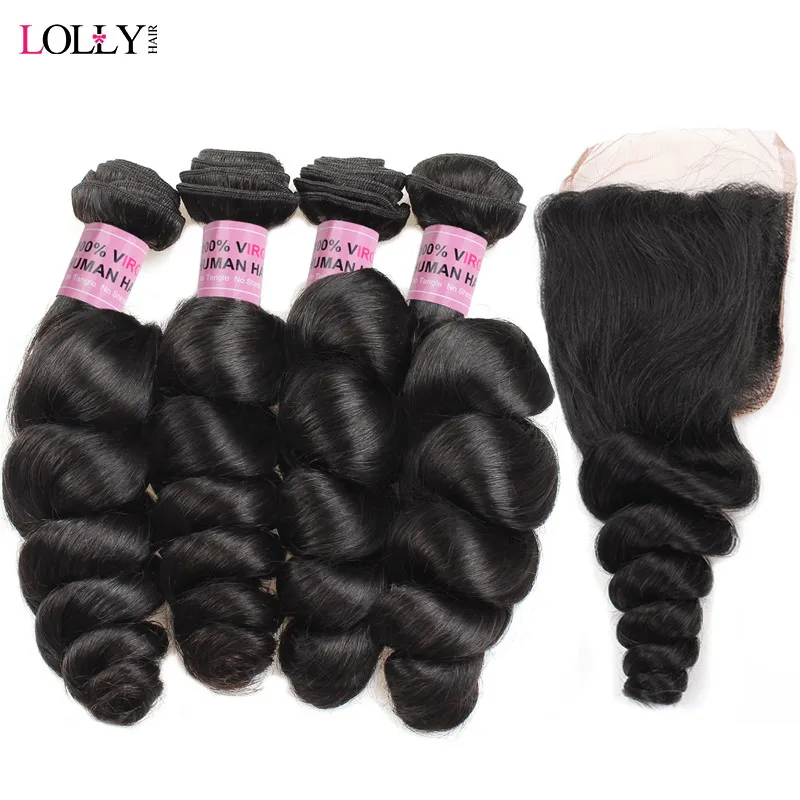 

Lolly Brazilian Loose Wave 4 Bundles With Closure Non Remy Human Hair Weaves With Lace Closure Non Remy Hair Extensions