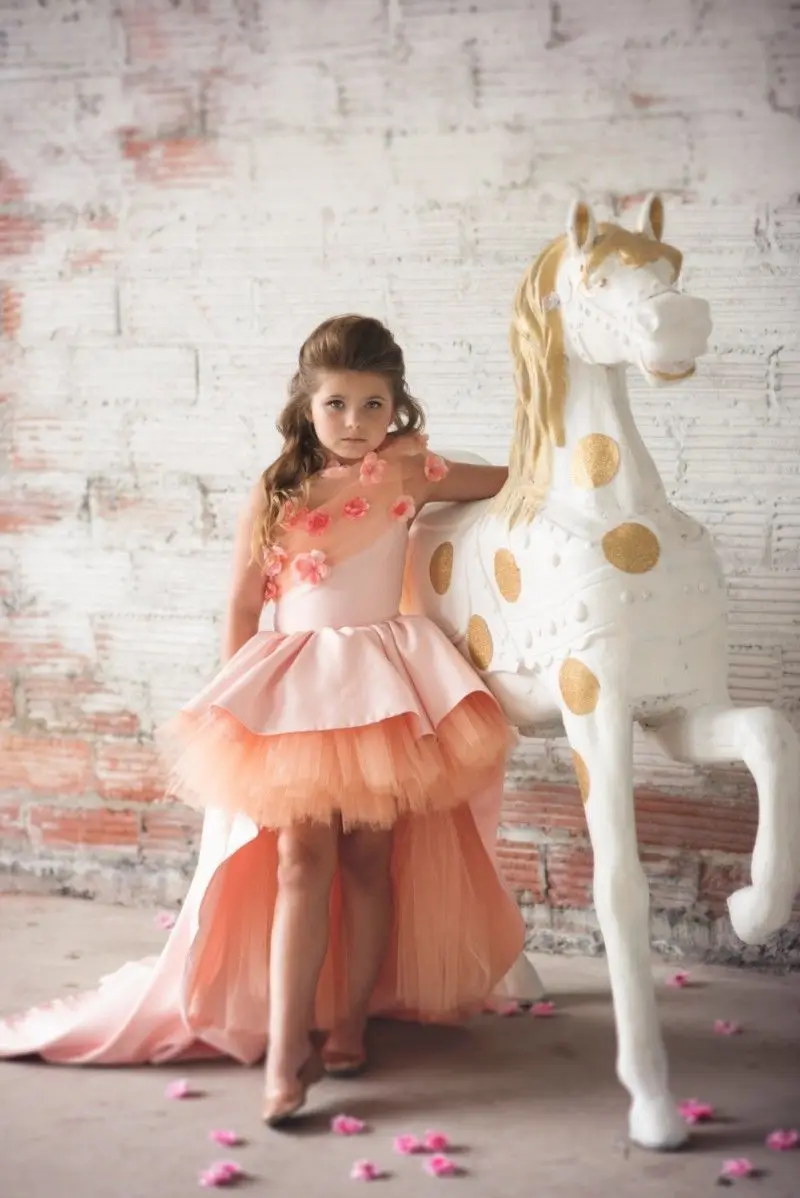 Королевский платье с цветочным узором для девочек для свадьбы 2018 Атлас золотые кружева аппликации бисером бальное платье для девочек
