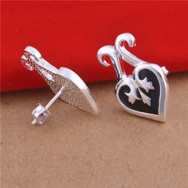 Korean Pop The Queen Of Spades Stud Earrings Black Enamel Heart Korean Pop The Queen Of Spades Stud Earrings Black Enamel Heart Shaped For Women Men S Fashion Jewelry In From
