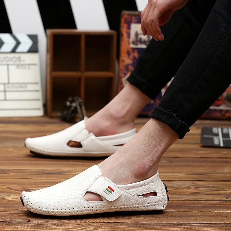 

Fashion men's lazy rubber soft bottom microfiber half drag peas shoes